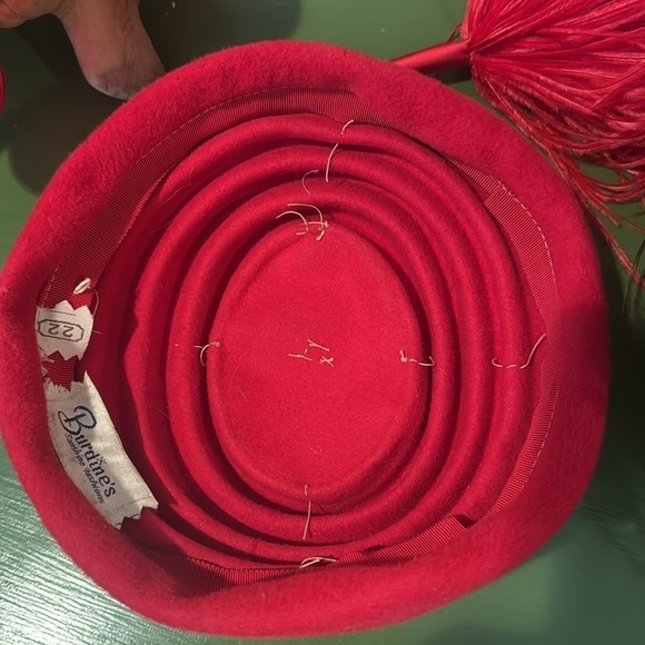 Burdines Vintage red wool hat withh red feathers - Picture 6 of 7